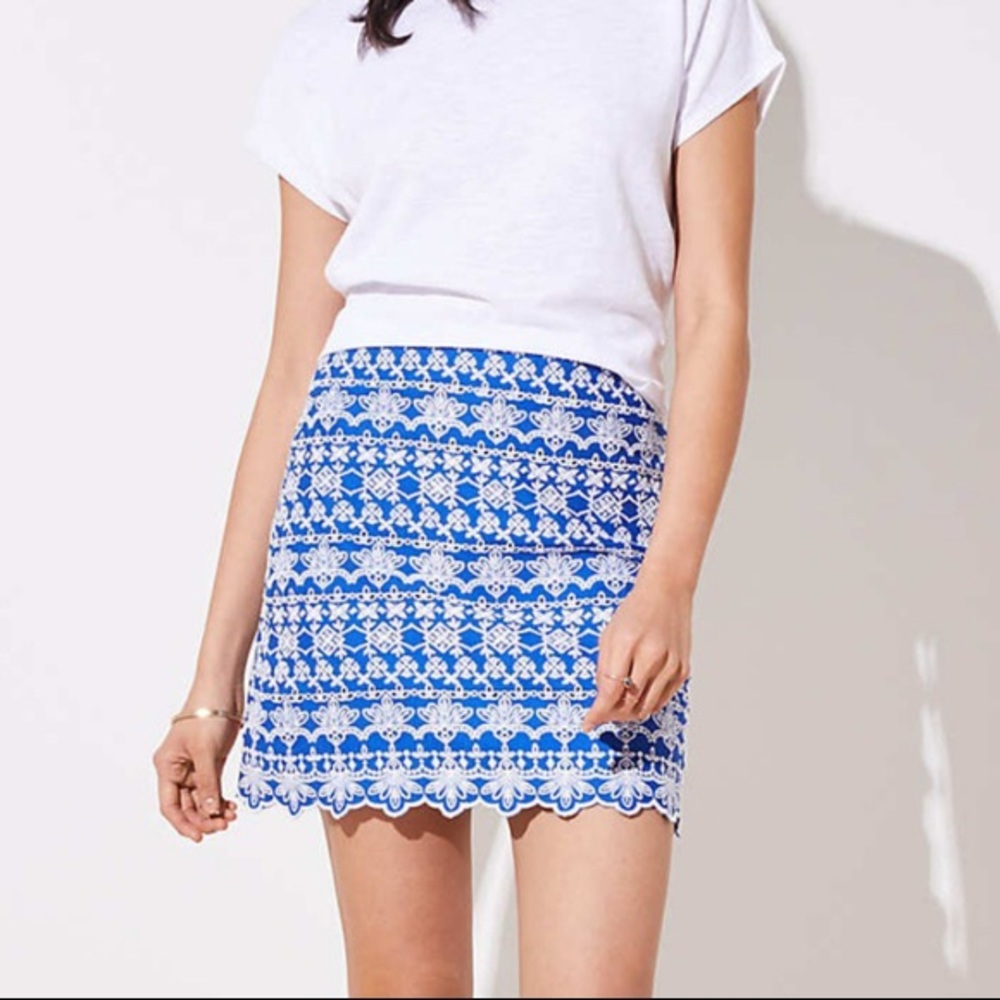 EUC LOFT Blue and White Eyelet Skirt